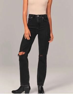 NWT Abercrombie Fitch Curve Love 90s Straight Jeans Ultra High Black Women 26
